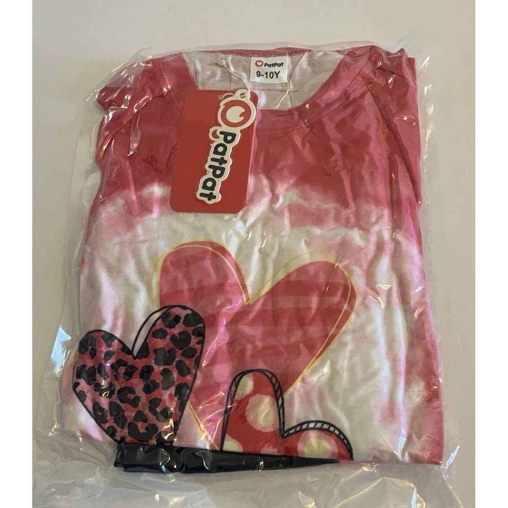 PatPat 2 Piece Outfit Girls 9-10Y Pink New Heart Tie Dye Set